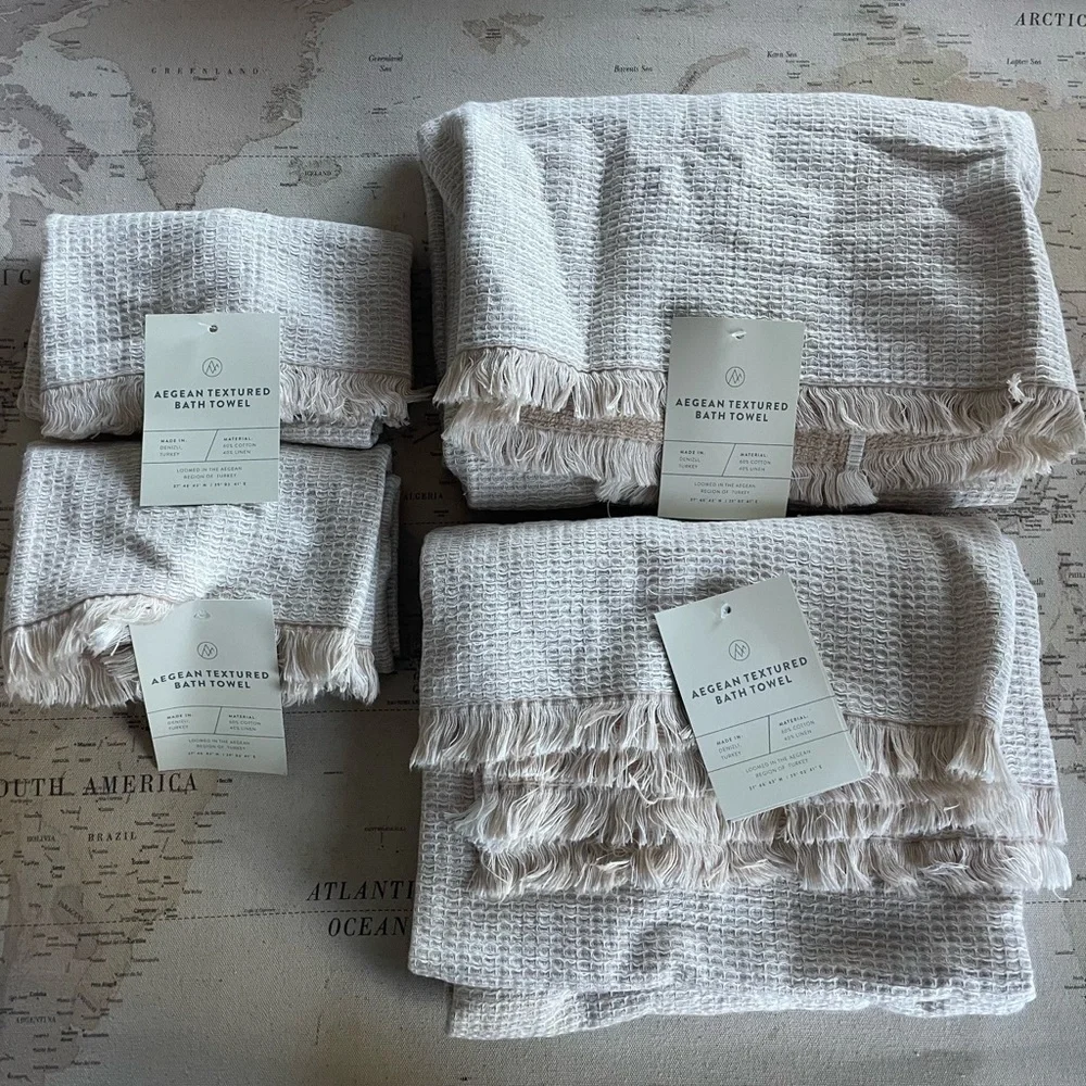 🆕The Citizenry Aegean Tan Textured Bath Sheets (2) with Hand Towels (2) Linen